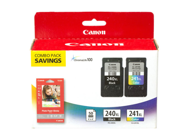 Paquete de tinta combinado Canon PG-240/CL-241 XL con papel fotográfico brillante (50 hojas, 4 x 6) - 5206B005