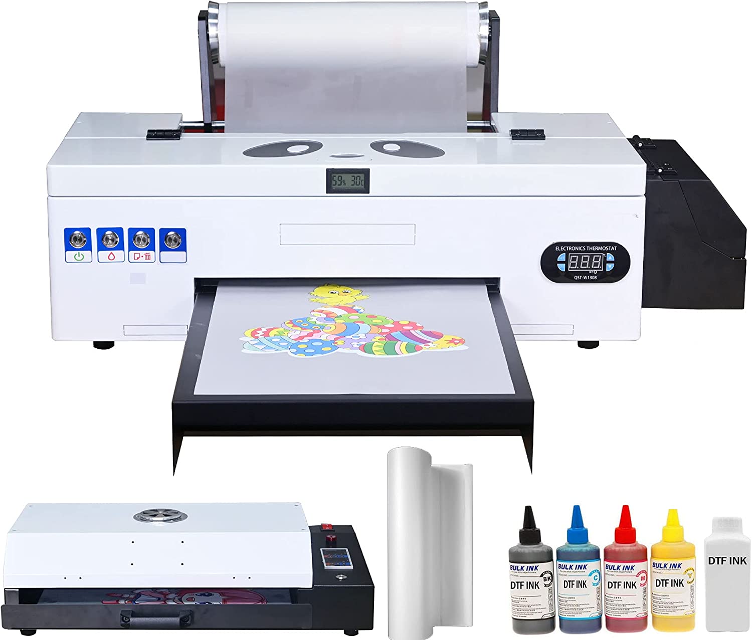 Impresora de transferencia DTF PUNEHOD L1800 con alimentador de rollos, impresión directa a película con precalentamiento. Impresora DTF A3 para ropa oscura y clara. VS. impresora DTG (impresora DTF A3 + horno).