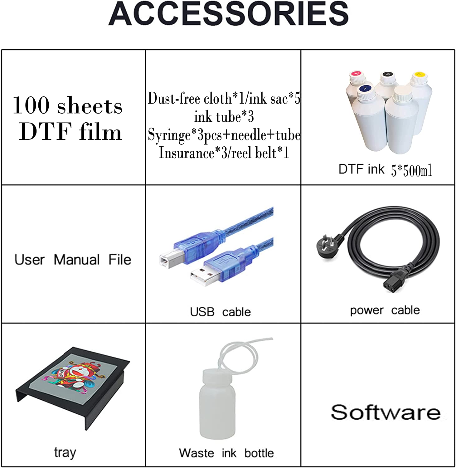 Impresora de transferencia DTF PUNEHOD A3 L1800 para camisetas, telas, cuero, juguetes, trajes de baño, artesanías, camisetas, almohadas y otros textiles. (Impresora DTF + Horno + 6 cartuchos de tinta de 250 ml)