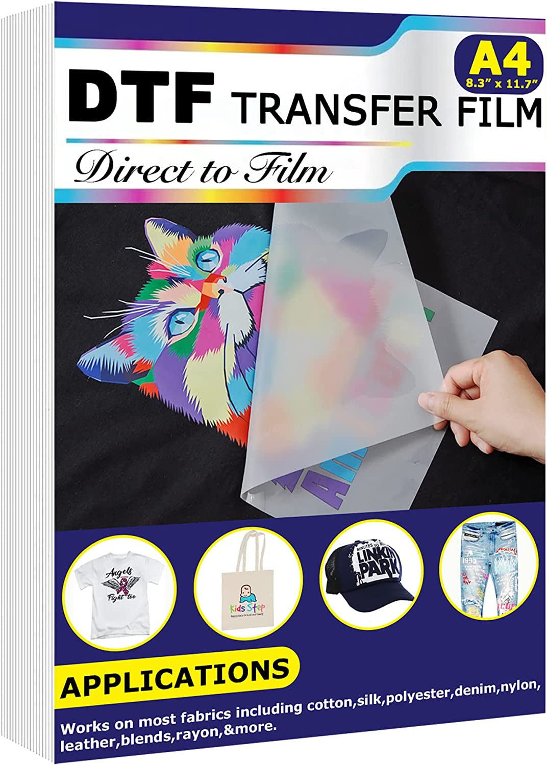 Película de transferencia DTF (8,3" x 11,7"), 50 hojas de PET, papel de transferencia térmica directa a película para todas las impresoras DTF y DTG, película DTF mate para sublimación, negro, blanco, claro, oscuro, tela, camisetas.