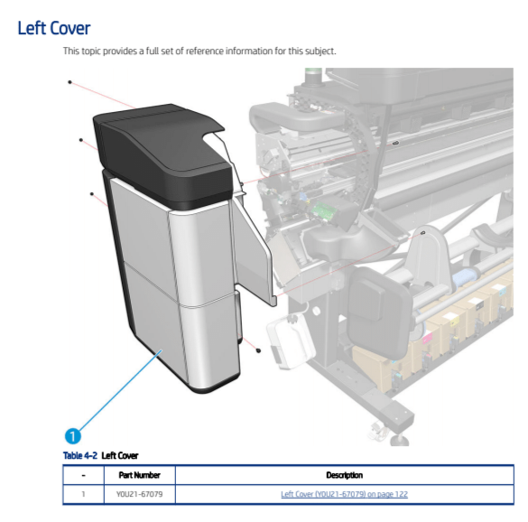 Cubierta izquierda para impresoras HP Latex de 700 W y 800 W (Y0U21-67079)