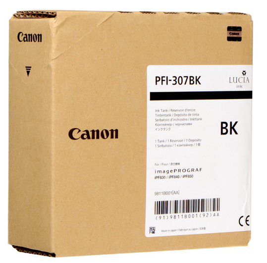 Depósito de tinta negra Canon PFI-307BK (330 ml) para imagePROGRAF iPF830, iPF840, iPF850 - 9811B001AA