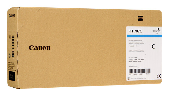 Cartucho de tinta cian Canon PFI-707C (700 ml) para imagePROGRAF iPF830, iPF840, iPF850 - 9822B001AA
