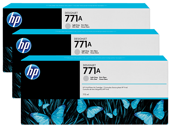 Cartucho de tinta DesignJet HP 771A (775 ml), color gris claro (paquete de 3) para HP DesignJet Z6200, Z6600, Z6610, Z6800 y Z6810 - B6Y46A