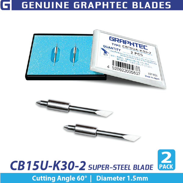Hoja de acero superresistente GRAPHTEC de 1,5 mm y 60° (paquete de 2) para portacuchillas PHP33/35-CB15N-HS