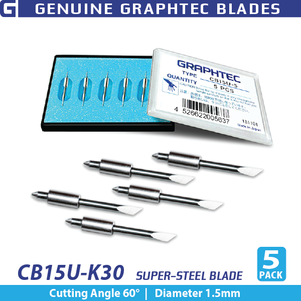 Hoja de acero superresistente GRAPHTEC de 1,5 mm y 60° (paquete de 5) para portacuchillas PHP33/35-CB15N-HS