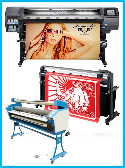 COMPLETE SOLUTION - HP Latex 360 64in Printer - Refurbished (90 Days, 1, 2, 3 or 4 Years Warranty) + 64" Graphtec FC8000-160 Vinyl Cutting Plotter - Refurbished (1 Year Warranty) + 63" Full-auto Low Temp. Wide Format Cold Laminator, with Heat Assisted