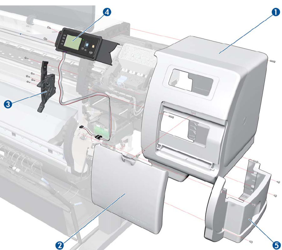 Panel frontal y conjunto de cables - Para la serie DesignJet T7100/T7200 (CQ105-67005)
