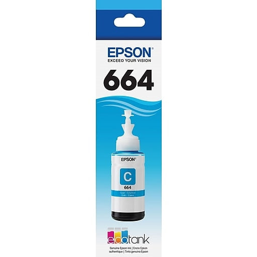 Botella de tinta cian Epson 664 para Expression ET-2500, ET-2550, ET-2600, ET-2650, ET-3600 y WorkForce ET-4500, ET-4550, ET-16500 - T664220-S