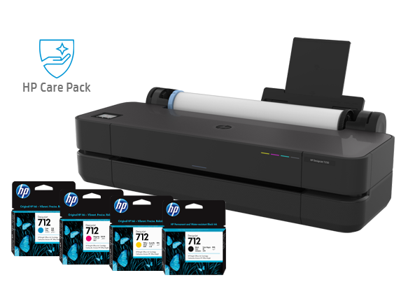 Impresora plotter inalámbrica de gran formato HP DesignJet T250 de 24" (5HB06A), cartuchos de tinta adicionales + 15 % de descuento en la garantía extendida de 3 años