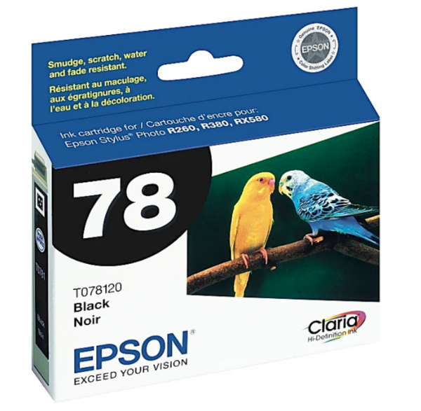 Tinta fotográfica negra de alta definición Epson 78 Claria para Artisan 50 y Stylus Photo R260, R280, R380, RX580, RX595, RX680 - T078120-S