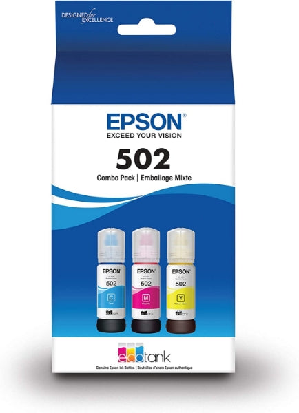 Botellas de tinta Epson EcoTank multicolor (CMY) para EcoTank ET-2760, ET-2850, ET-3710, ET-3760, ET-3830, ET-3850, ET-4760, ET-4850, ET-15000, WorkForce ET-3750, ET-4750, ST-2000, ST-3000, ST-4000, Expresión ET-2700, ET-2750, ET-3700 - T502520-S