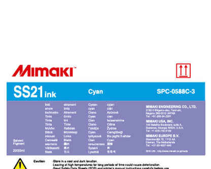 Tinta cian SS21 (paquete de 2000 ml) para las series Mimaki CJV150, CJV300, JV150, JV300, JV33, JV5 y JV34-260 - SPC-0588C 