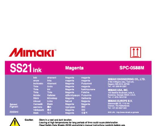 Tinta magenta SS21 (paquete de 2000 ml) para las series Mimaki CJV150, CJV300, JV150, JV300, JV33, JV5 y JV34-260 (SPC-0588M) 