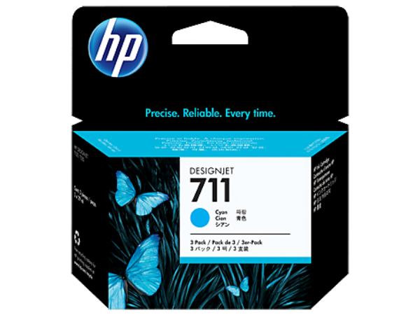 Paquete de 3 cartuchos de tinta HP 711 cian de 29 ml para DesignJet T120 y T520 - CZ134A