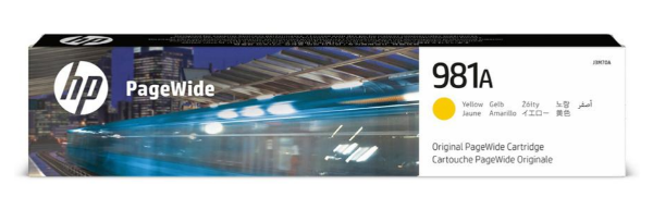 Cartucho de tinta original HP 981A amarillo PageWide para impresoras multifunción HP PageWide Enterprise Color Flow 586z y Enterprise Color 586f, 586dn, 556xh y ​​556dn - J3M70A