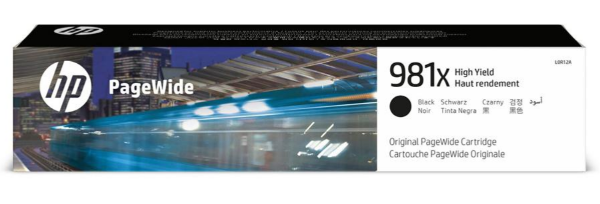 Cartucho de tinta original PageWide HP 981X de alto rendimiento negro para impresoras multifunción HP PageWide Enterprise Color Flow 586z y HP PageWide Enterprise Color MFP 586f, 586dn, 556xh, 556dn - L0R12A