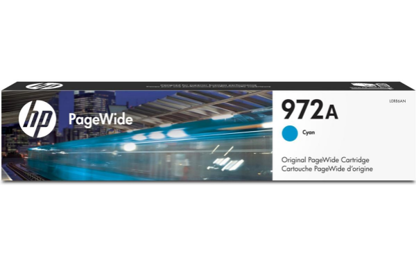 Cartucho de tinta original HP 972A cian PageWide para impresoras multifunción HP PageWide Pro 477dw, 477d2, 552dw, 452dw, 452dn, 577z, 577dw - L0R86AN