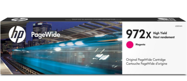 Cartucho de tinta magenta original HP 972X de alto rendimiento para PageWide Pro 452dw, 452dn, 552dw y multifunción HP PageWide Pro 577z, 577dw, 477dw, 477dn - L0S01AN
