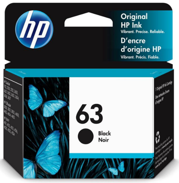 Cartucho de tinta original HP 63 negro para HP OfficeJet 3830, 4650, 5255, HP DeskJet 1112, 2130 y HP ENVY 4520 - F6U62AN