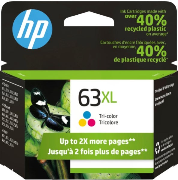 Cartucho de tinta original tricolor de alto rendimiento HP 63XL - F6U63AN