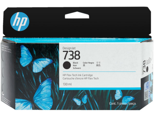 Cartucho de tinta DesignJet HP 738 de 130 ml, color negro, para DesignJet T850 y T950 - 498N4A 