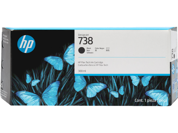 Cartucho de tinta DesignJet HP 738 de 300 ml, color negro, para DesignJet T850 y T950 - 498N8A 