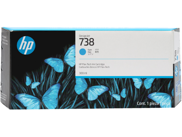 Cartucho de tinta cian DesignJet HP 738 de 300 ml para DesignJet T850 y T950 - 676M6A 