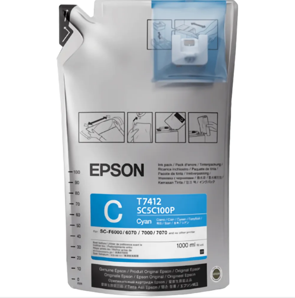 Tinta Epson T741 UltraChrome DS cian para SureColor F6070, F6200, F7070, F7170, F7200, F9200 y F9370 (1000 ml, 1 paquete) - T741220-1