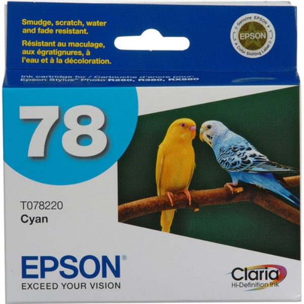 Tinta Epson 78 Claria de alta definición cian para Stylus Photo R260, R280, R380, RX580, RX595, RX680 y Artisan 50 - T078220-S
