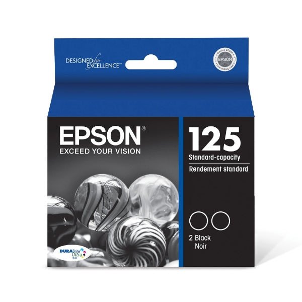 Cartucho de tinta Epson 125 DURABrite Ultra Black (paquete de 2) para Stylus NX125, NX127, NX130, NX230, NX420, NX530, NX625 y WorkForce 320, 323, 325, 520 - T125120-D2