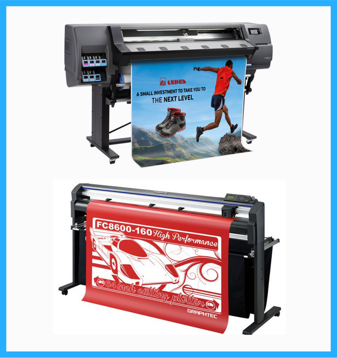 PAQUETE - Impresora HP Latex 115 de gran formato de 54" - Reacondicionada (90 días de garantía) + Plotter de corte de vinilo Graphtec FC8600-160 de alto rendimiento de 64" - Reacondicionado (90 días de garantía) 