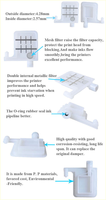 Amortiguador grande para cabezal de impresión Epson DX4/DX5 con doble filtro metálico interno