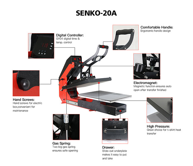 Prensa térmica de camisetas con apertura automática y plataforma deslizable