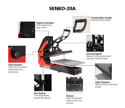 Prensa térmica de camisetas con apertura automática y plataforma deslizable