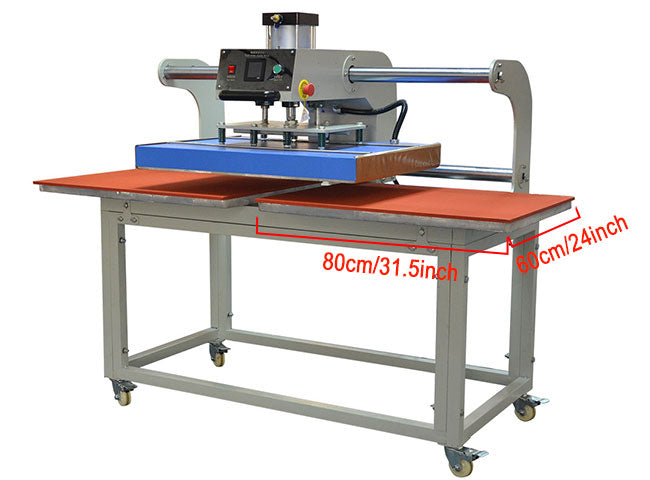 Prensa térmica neumática de doble estación móvil con placa calefactora de 24" x 31,5"