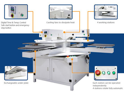 Prensa térmica automática de 4 estaciones, 220 V, 7,5 kW, 34 A, 16&quot; x 20&quot;