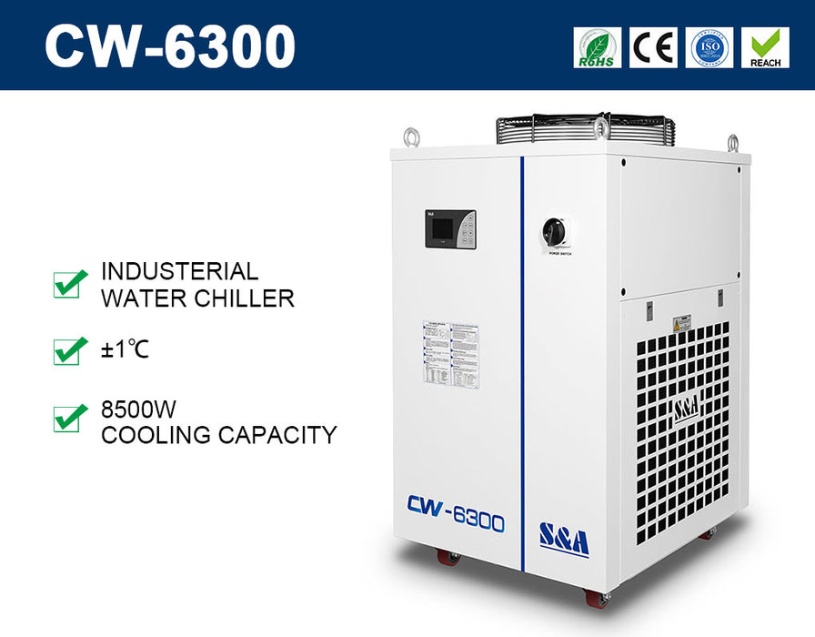 Enfriador de agua industrial S&amp;A CW-6300BN para máquina de corte láser de CO2 CNC de 4,28 HP, CA 1P 220 V 60 Hz