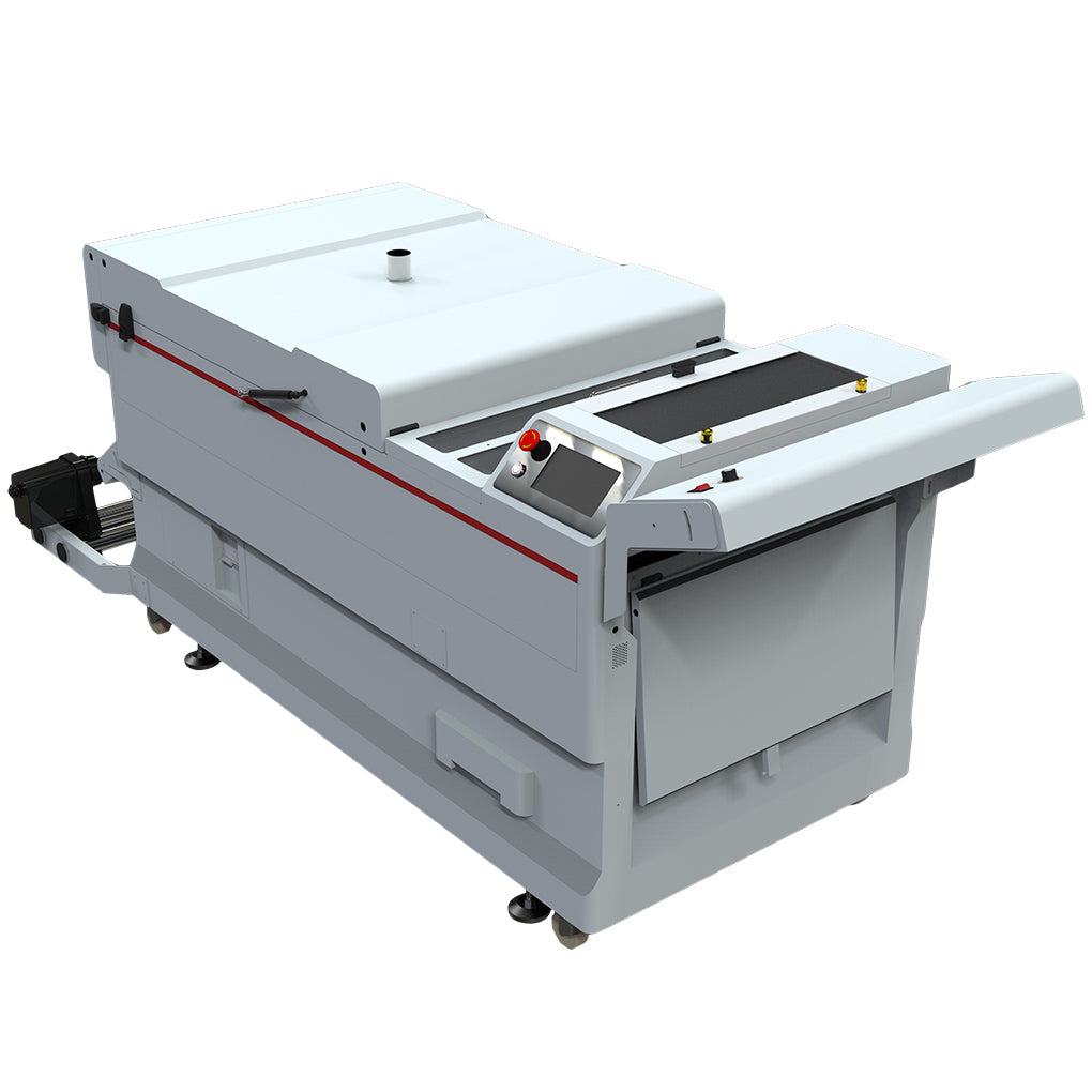 Secador y agitador de polvo DTF automático de alta velocidad CALCA PRO de 24 pulgadas con plataforma de transporte por absorción al vacío y pantalla táctil