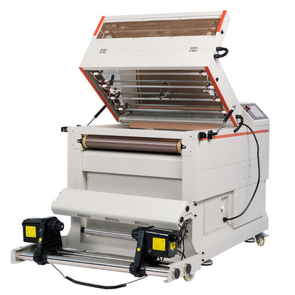 Secador y agitador automático de polvo DTF CALCA PRO de 24 pulgadas con plataforma de transporte por absorción al vacío y pantalla táctil.