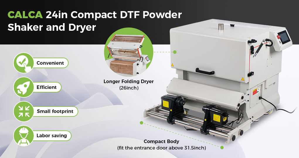 US Stock-Prime 24inch (600mm) DTF Printer with CALCA Vertical Model Compact DTF Powder Shaker and Dryer