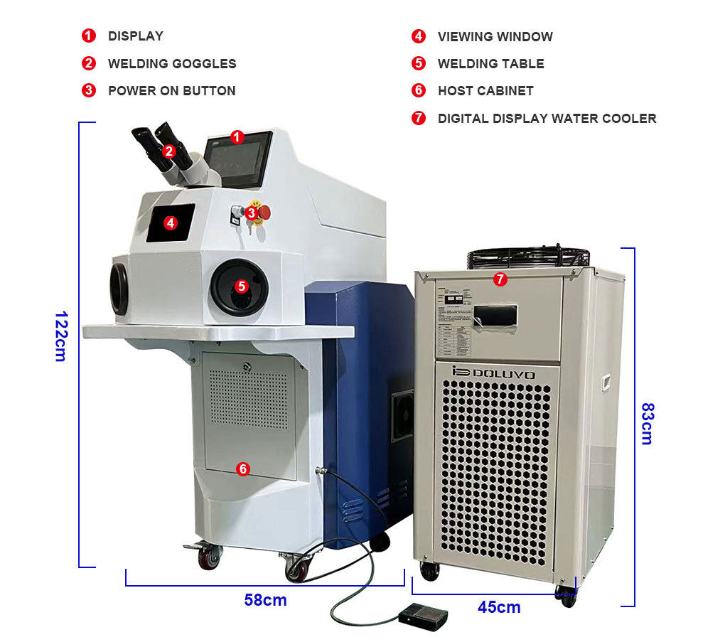 Máquina de soldadura láser por puntos CALCA de 200 W + enfriador de agua industrial para joyería de metal, oro y plata (60 julios)