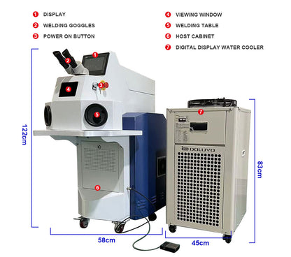Máquina de soldadura láser por puntos CALCA de 200 W + enfriador de agua industrial para joyería de metal, oro y plata (60 julios)