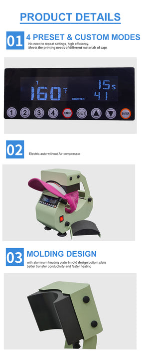 Máquina de prensado térmico automático profesional 2 en 1 para gorras, fácil de usar, con 2 placas intercambiables 