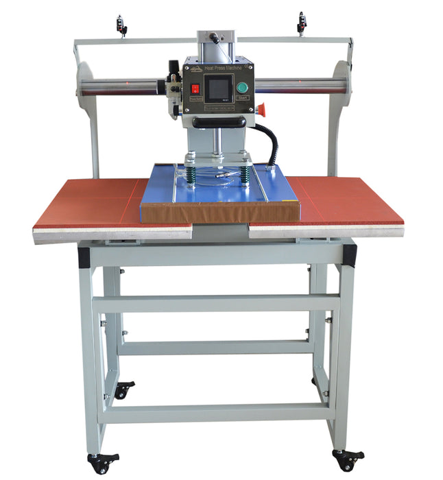 Prensa térmica neumática semiautomática de doble estación Qomolangma de 16 x 24 pulgadas con sistema de posicionamiento láser