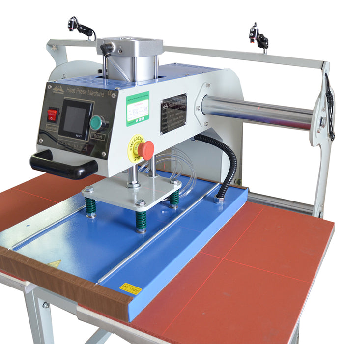 Prensa térmica neumática semiautomática de doble estación Qomolangma de 16 x 24 pulgadas con sistema de posicionamiento láser