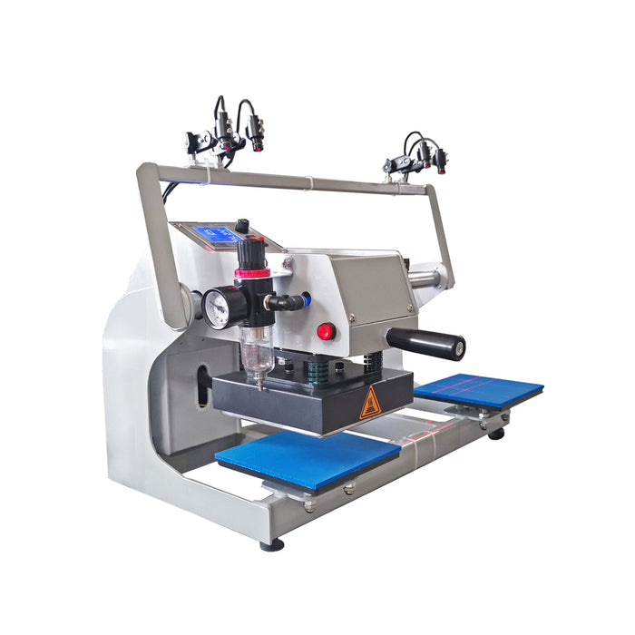 Prensa térmica neumática semiautomática MEM de doble estación de 6" x 6" con sistema de posicionamiento láser