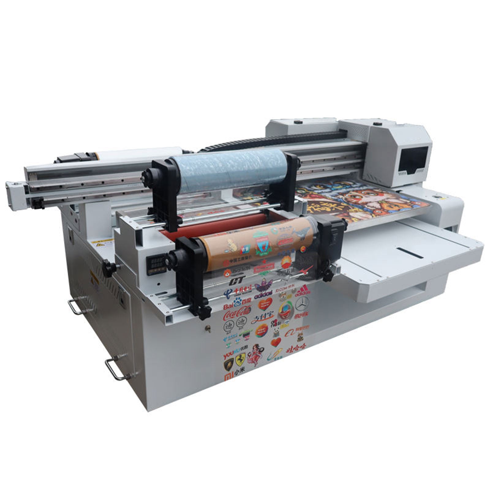 6060 UV Flatbed Printer and 12Inch UVDTF Desktop Direct to Substrate Roll Printer Combo, All-in-One Hybrid Printer for AB Film, Acrylic, Metal, Glass, Wood, Cell Phone Case