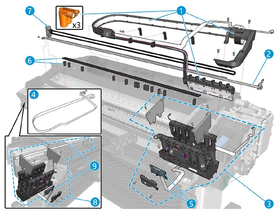 Kit de servicio de cable de arrastre 24 para impresoras HP DesignJet serie Z6, Z9+ de 24 pulgadas (T8W15-67050)