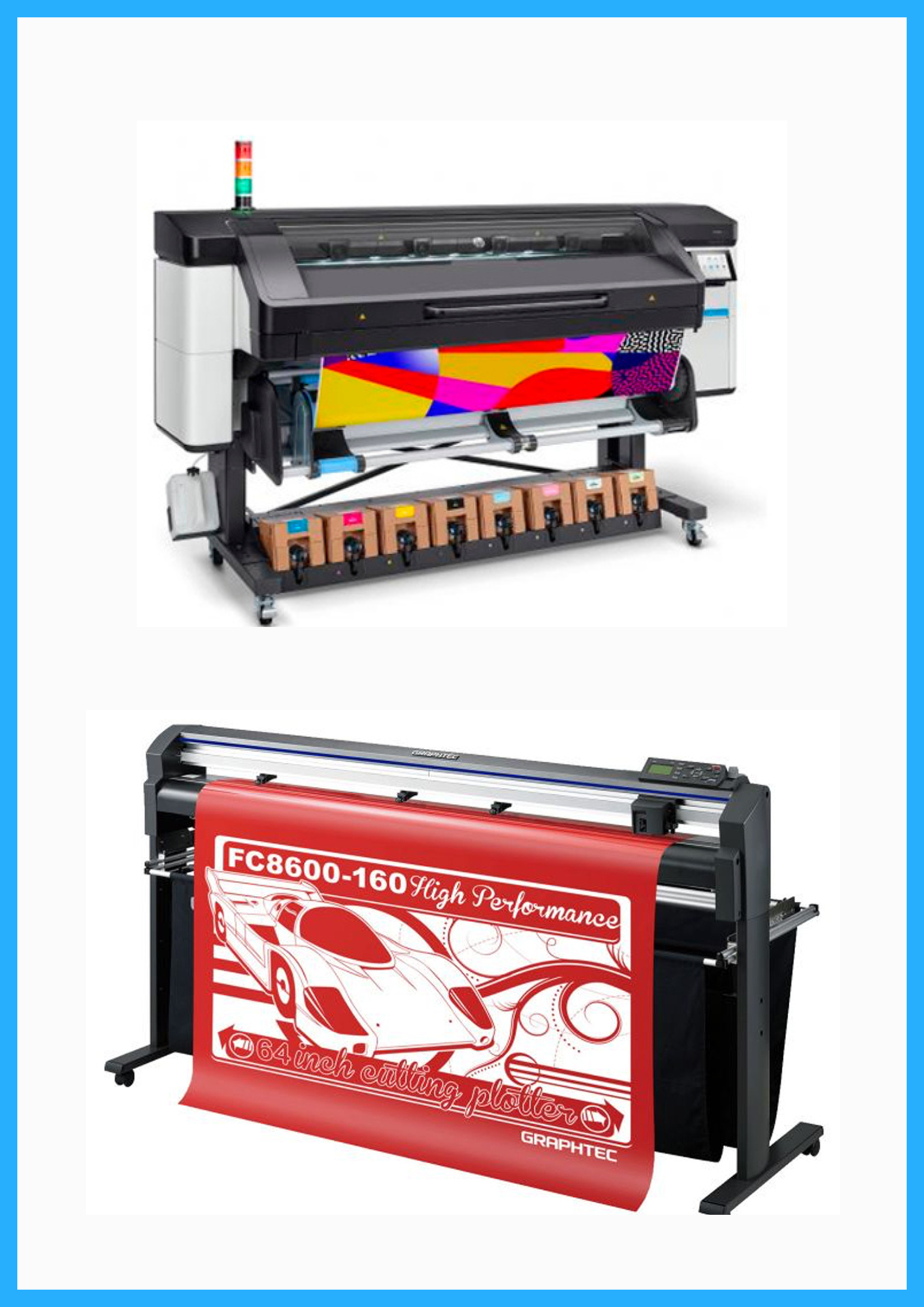 PAQUETE - Impresora HP Latex 800 de formato ancho de 64&quot; - Reacondicionada (1 año de garantía) + Plotter de corte de vinilo Graphtec FC8600-160 de 64&quot; - Reacondicionado (1 año de garantía)